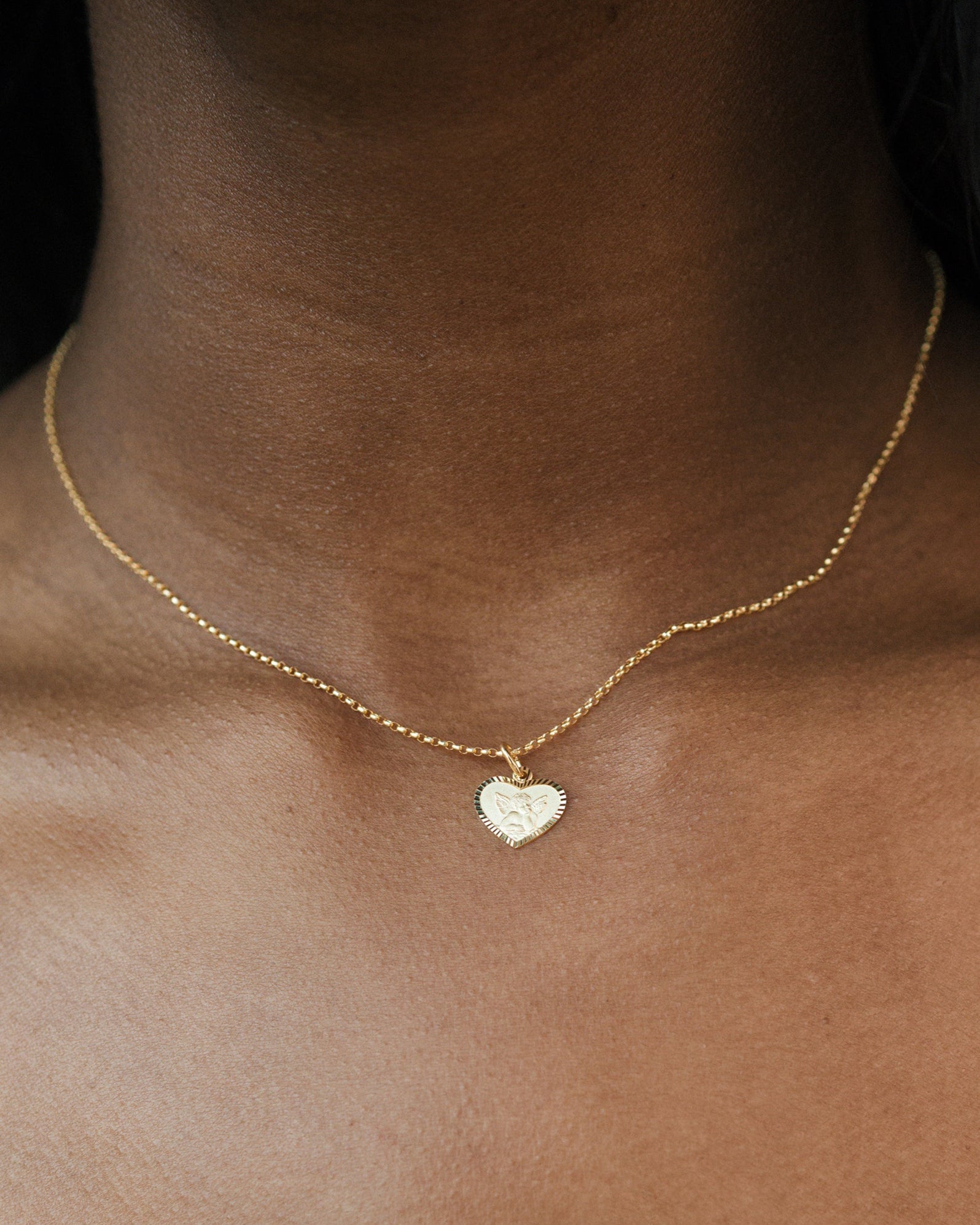 14k Cherub Heart Pendant Necklace