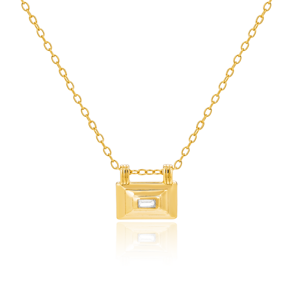 Liven Co -Padlock Baguette Necklace | Lock Pendant in Gold | Liven Fine Jewelry White Gold