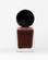 Brown nail polish bottle with black cap on a white background