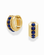 The *Preorder* Evy Raised Gemstone Hoops by Mod + Jo feature a polished gold finish and five vertically set, round genuine lapis lazuli stones on each hoop.