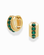 The *Preorder* Evy Raised Gemstone Hoops by Mod + Jo feature 18k gold plating and five vertically set oval green stones on each earring. One is angled and one is front-facing, showcasing these elegant hoops.