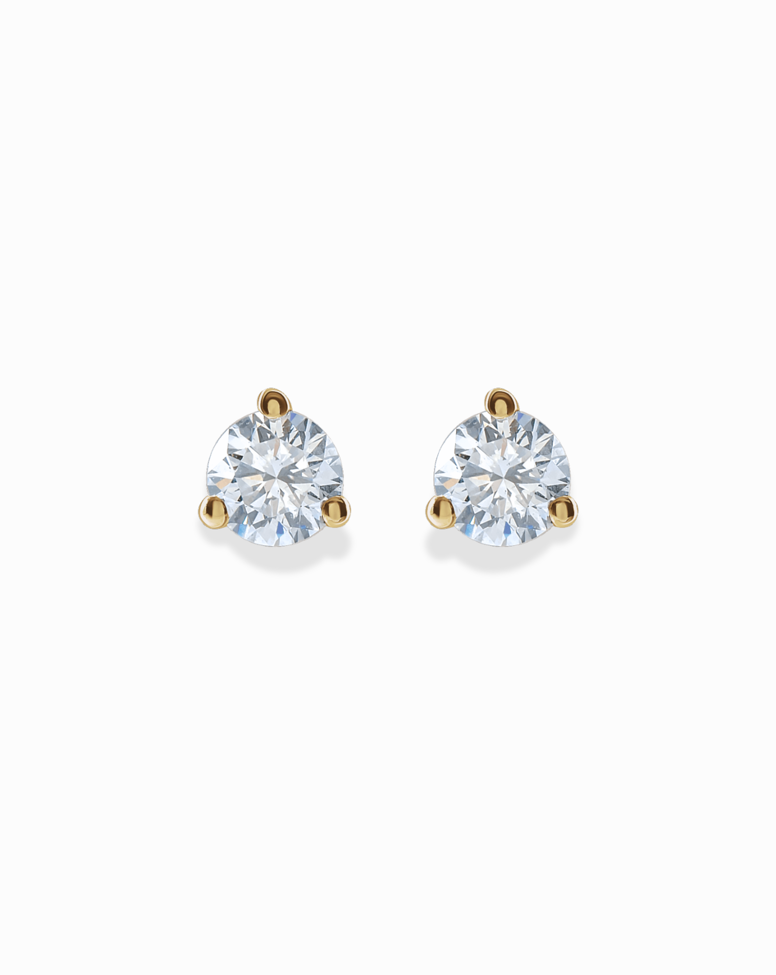 Mod + Jo 14k Diamond Stud Earrings feature round, clear lab-grown diamonds set in 14k gold prongs, shown on a white background.