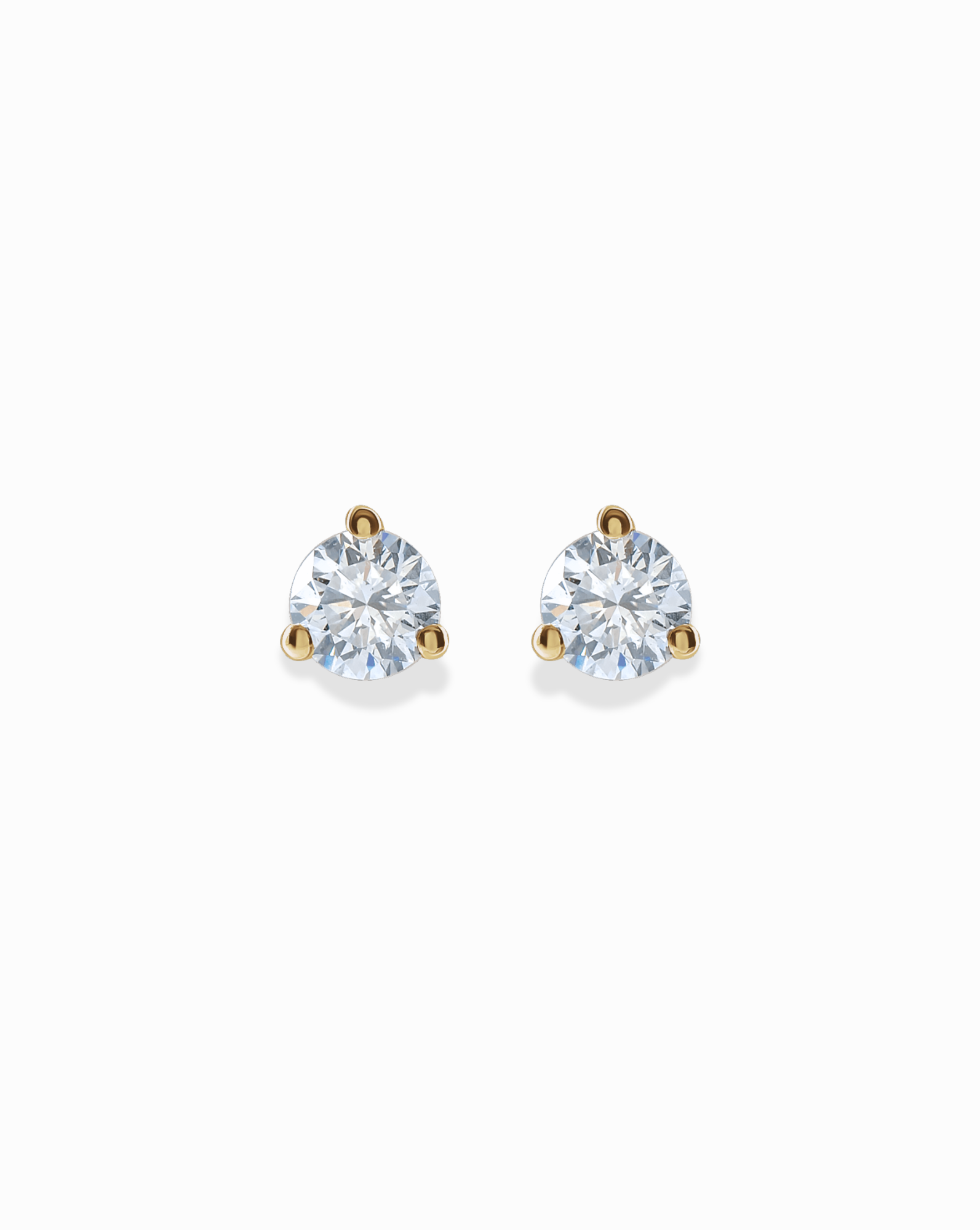 The Mod + Jo 14k Diamond Stud Earrings feature round lab-grown diamonds in three-prong 14k gold settings, shown against a white background.