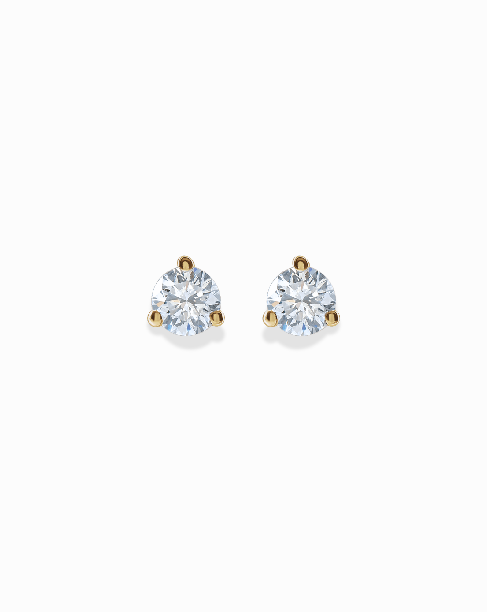 Mod + Jo 14k Diamond Stud Earrings feature round lab-grown diamonds in three-prong gold settings, shown on a plain white background.