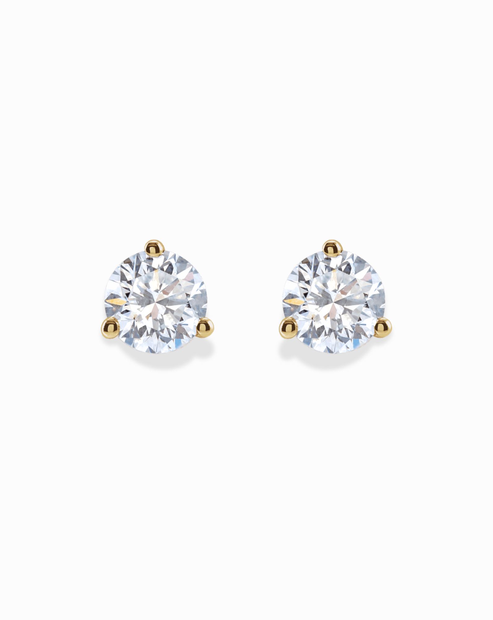 The Mod + Jo 14k Diamond Stud Earrings feature round lab-grown diamonds in 14k gold prongs, shown on a white background.
