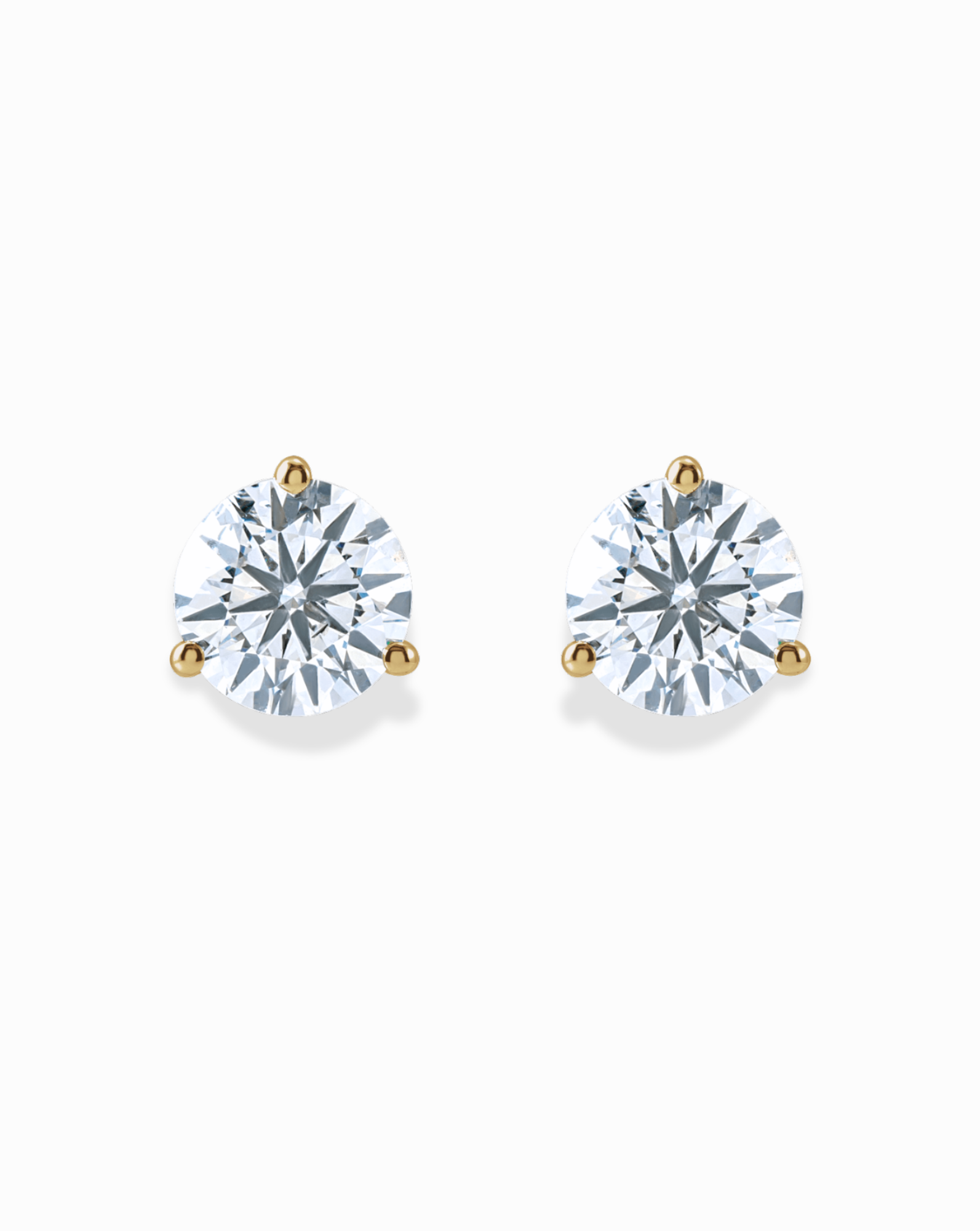 Mod + Jo 14k Diamond Stud Earrings feature round lab-grown diamonds in three-prong 14k gold settings, shown on a white background.