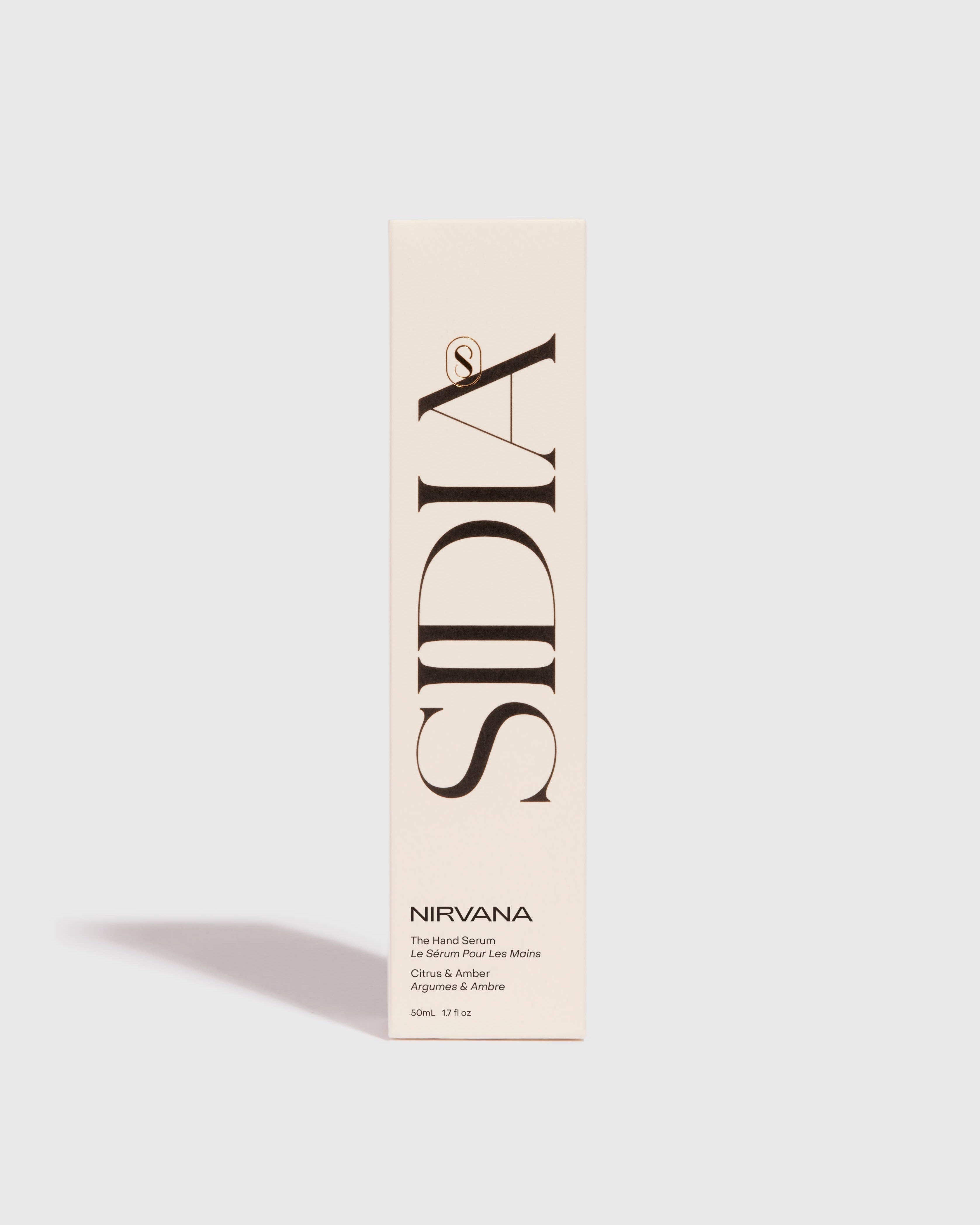 Sidia Nirvana skincare product packaging on a light gray background