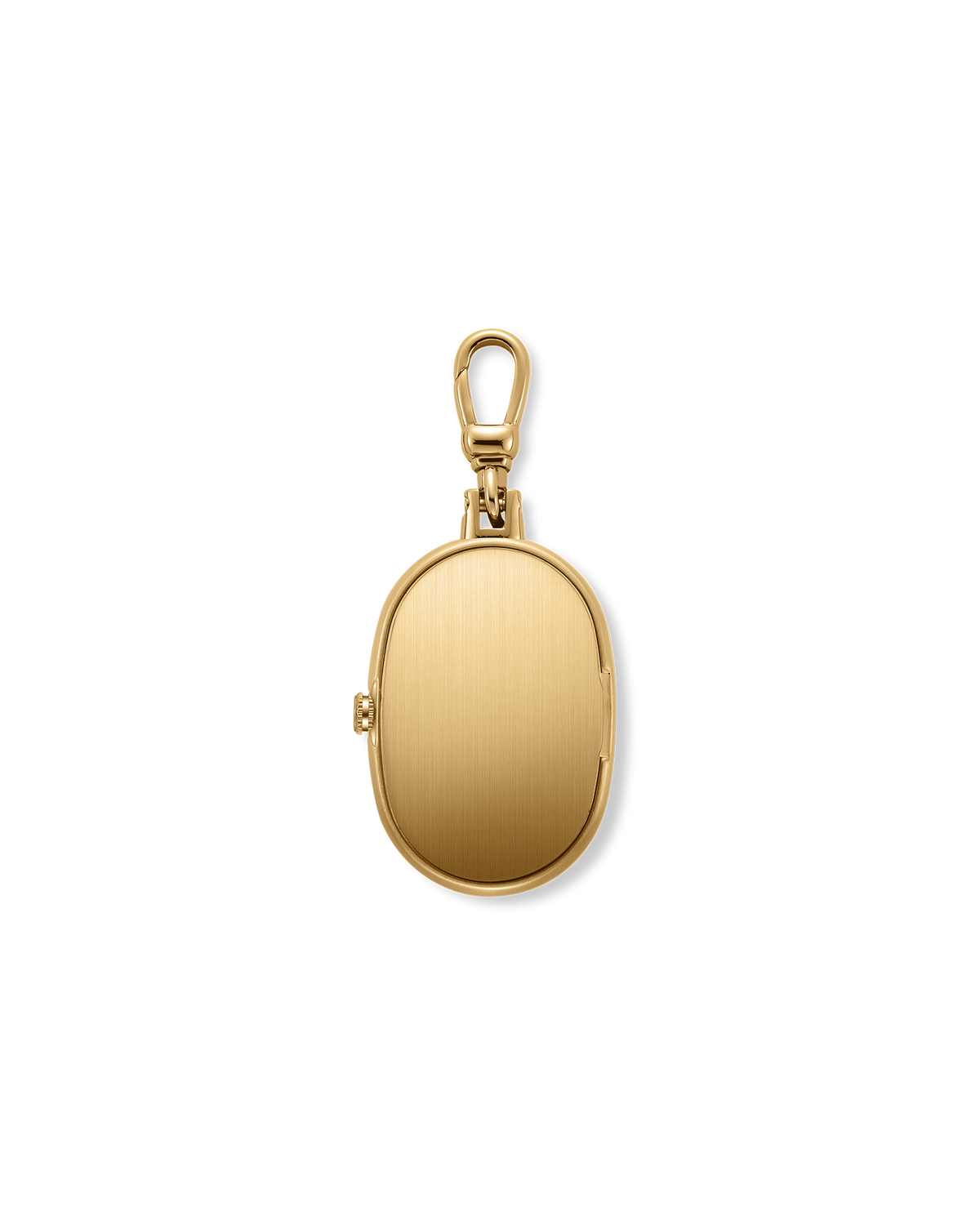 The Jane Time Charm by BREDA features a gold oval locket with a smooth, slightly brushed finish and a petite clasp at the top, capturing the timeless elegance of a gold-plated timepiece by Breda, shown against a plain white background.