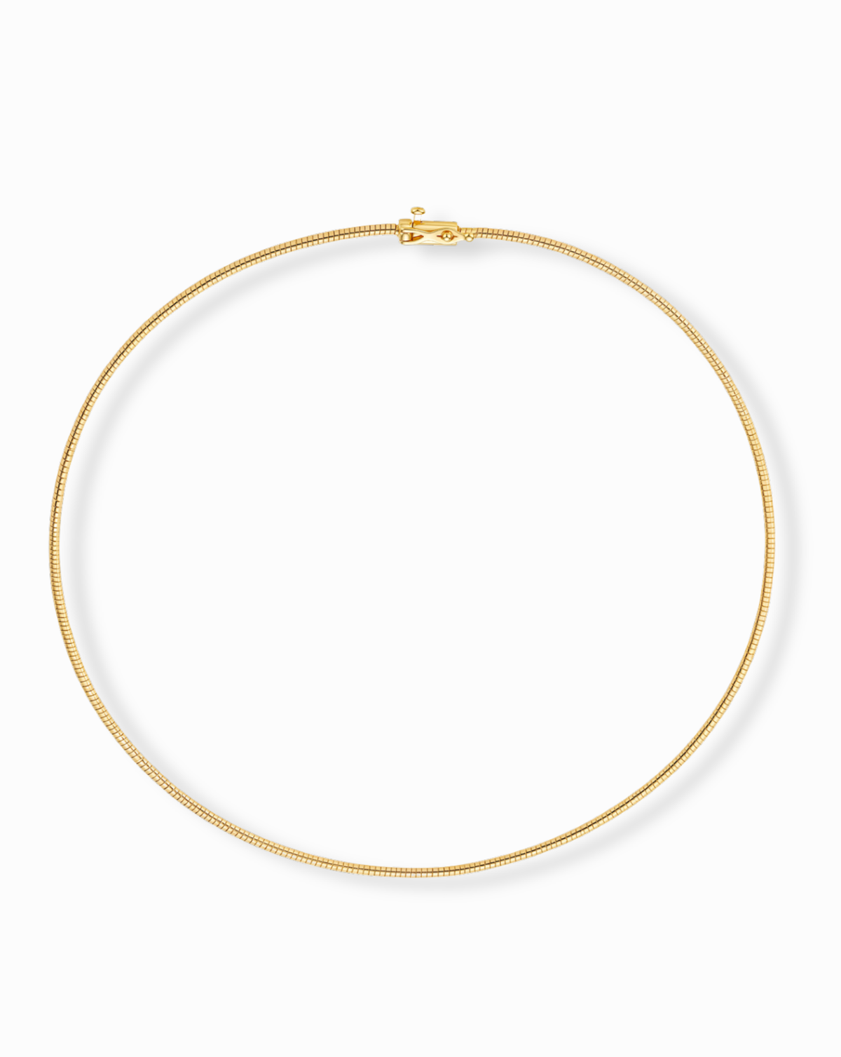 Celine Collar Necklace by Mod + Jo, a thin gold chain in a circular, rigid collar shape with a small box clasp.