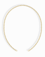 The Darcy Paperclip Enhancer Chain by Mod + Jo features elongated, rectangular links with 14k gold plating, finished with two small loops, and is styled in an open circle on a white background.