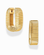 The Elly Fluted Hoops by Mod + Jo are a pair of gold rectangular hoop earrings featuring ridged, fluted-inspired detailing. Displayed on a white background, one hoop is shown front-facing while the other is presented from the side.