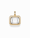 The *Preorder* Elsie Sapphire Bezel Charm by Mod + Jo features a rectangular, emerald-cut lab-grown white sapphire set in a 14k gold over brass frame with a simple gold loop, shown on a white background.
