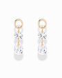 Emory Sapphire Earring Charms featuring a round lab-grown white sapphire drop suspended below a pear-shaped crystal on a gold-plated hoop.