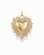 The Grande Lynn Engravable Heart Charm by Mod + Jo features a gold heart pendant with a raised center and a radiating sunburst pattern along the edges, expertly crafted in 14k gold over brass. Photographed on a white background, this customizable piece brings a timeless touch to any jewelry collection.