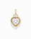 The *Preorder* Jovie Sapphire Heart Charm by Mod + Jo is a 14k gold heart-shaped pendant with a large lab-grown round white sapphire bezel-set, shown against a white background.