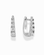 Jules Medium Huggies, a pair of tarnish-resistant silver hoop earrings, each set with five round cubic zirconia stones along the front.