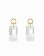 Mod + Jo Kit Sapphire Earring Charms featuring two rectangular, emerald-cut white sapphire charms hanging from gold-plated circular hoops.