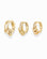 Three gold Levi Huggies Gift Set earrings, each featuring a cluster of linked rings, with the rightmost earring accented by a row of small stones.
