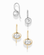 The Mod + Jo French Hook Earring Set features four lab-grown white sapphire earrings: two rhodium plated in silver with round settings and two gold with oval settings, all displayed against a white background.