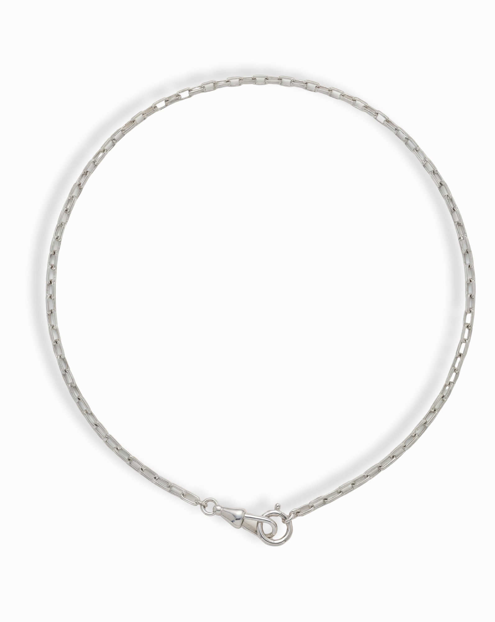 Silver necklace on a white background