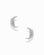 A pair of Archie Moon Studs by Mod + Jo—silver crescent moon earrings featuring engraved facial details—are displayed on a plain white background. These celestial studs are rhodium-plated for enhanced shine and durability.