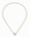 The Mod + Jo Darcy Charm Clip Necklace features elongated oval links and a central circular ring pendant, all in 14k gold plating, shown on a white background.