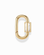 The Nora Lock Carabiner by Mod + Jo features a gold, oval-shaped clasp adorned with a rectangular accent and two white iridescent inlays, all elegantly finished with 14k plating and showcased against a plain white background.