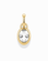 The *Preorder* Olly Sapphire Bezel Charm by Mod + Jo features a round, faceted lab-grown white sapphire in a 14k gold bezel setting with a top loop for chains, shown on a white background.