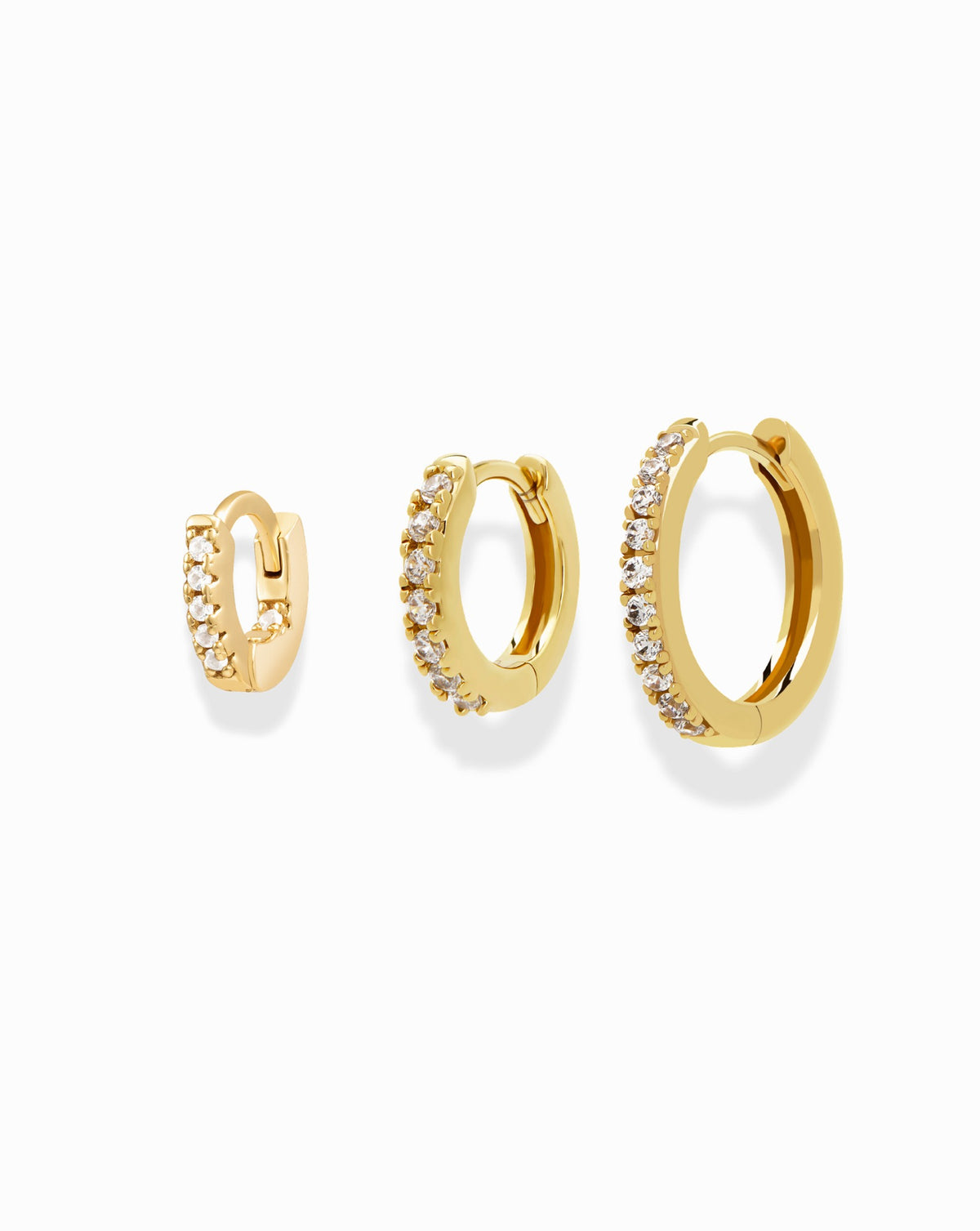 Three Reese Gift Set pavé hoops of increasing size, each set with a row of clear stones.