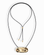 The *Preorder* Suna Spiral Cord Necklace by Mod + Jo features a black cord, a shiny 14k gold pendant with two spiral designs, and small gold beads on the adjustable bolo ends, shown on a white background.
