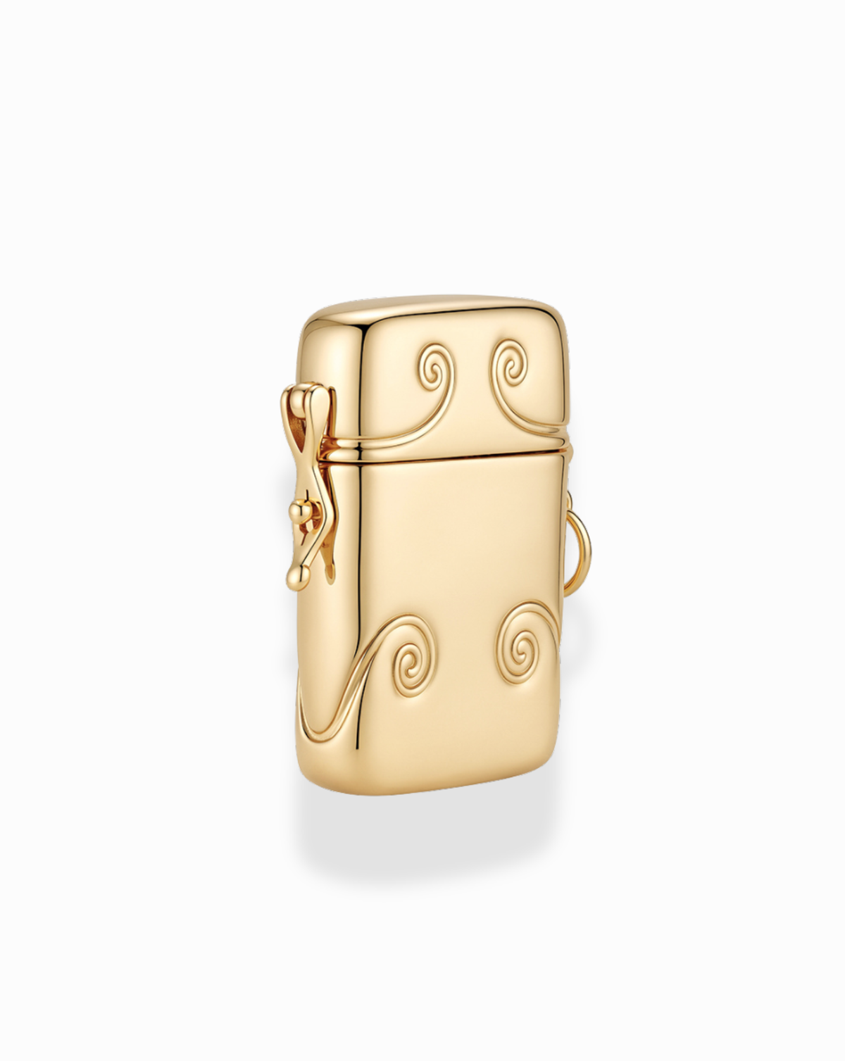 Sybil Vesta Case Charm in gold-tone with embossed swirl details and a side latch.