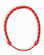 The Mod + Jo Tommy Cord Necklace features a simple red cord with white diagonal stripes, knotted at each end and adorned with three small gold rings at the center, shown against a white background.
