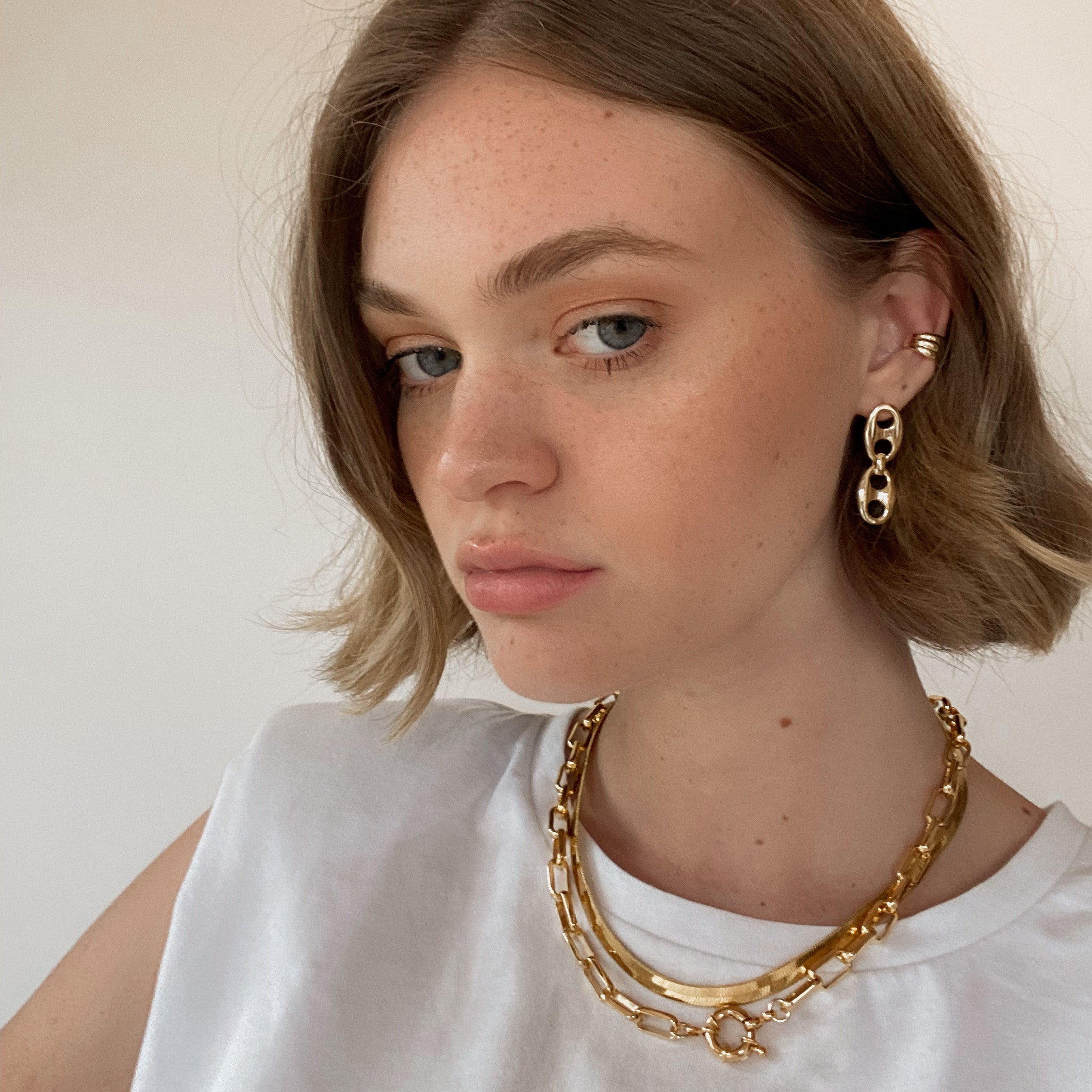 Natalia gold herringbone necklace - thick chain - 0