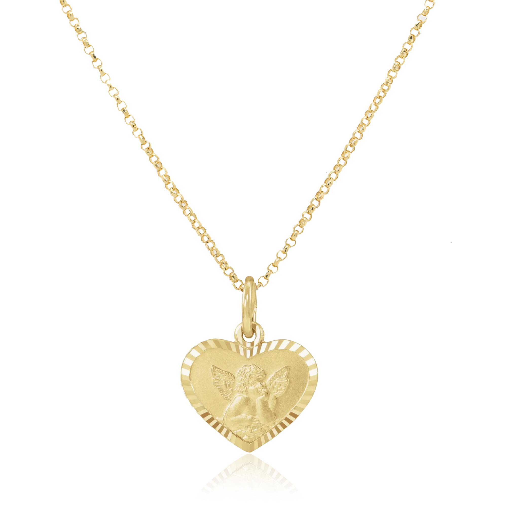 14k Cherub Heart Pendant Necklace