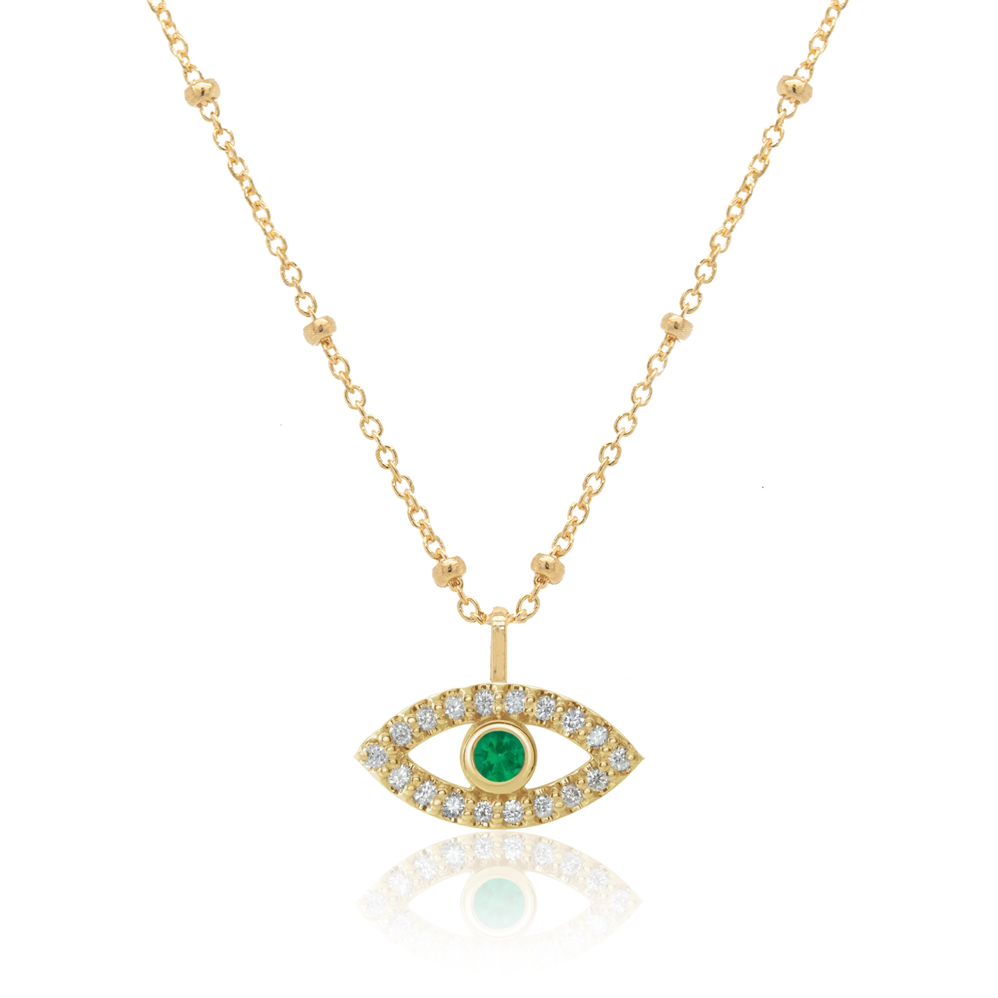 14KT Gold Diamond Disk Emily Evil Eye Necklace – DilaraSaatci